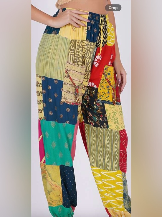 Pants - Colorful Patchwork Boho Wide-Leg Pants